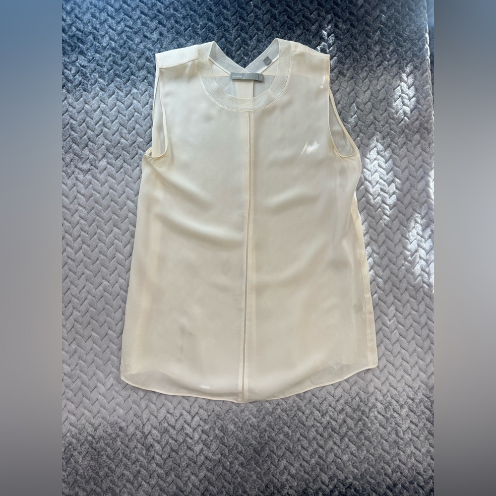 Vince Sleeveless Blouse XS White Beige Minimalist